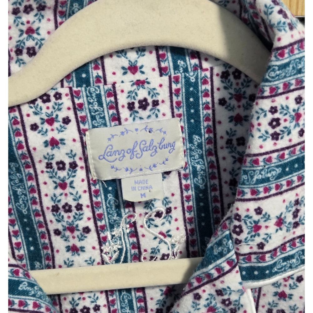 Lanz of Salzburg 2-piece Flannel Pajama Set Medium Floral Stripe Blue Purple - Picture 2 of 6
